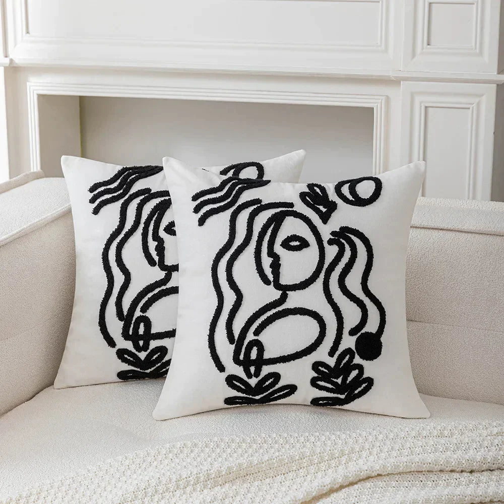 DecorBites™ Abstract Art Line Cushion Cover Plush Embroidered Pillowcase