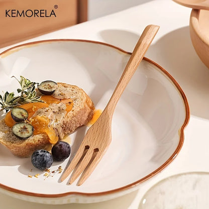 Juego de tenedor y cuchara de madera DecorBites™ de 2 piezas | Vajilla de inspiración coreana para postres y arroz