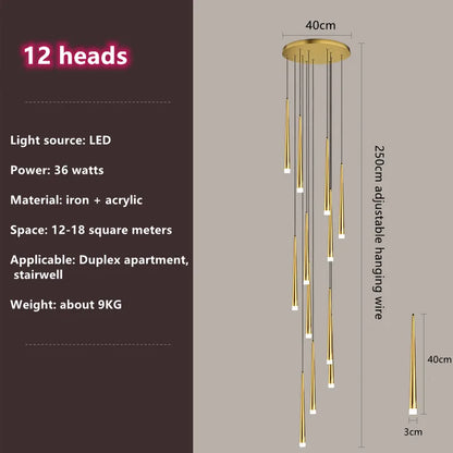 DecorBites™ Loft Black LED Stair Chandelier for Modern Living Room and Restaurant