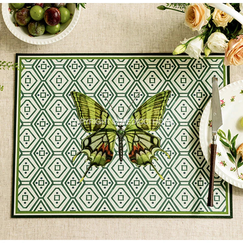 DecorBites™ Butterfly Print Placemat: Pomegranate Floral Design, Non-Slip Dining Table Mats