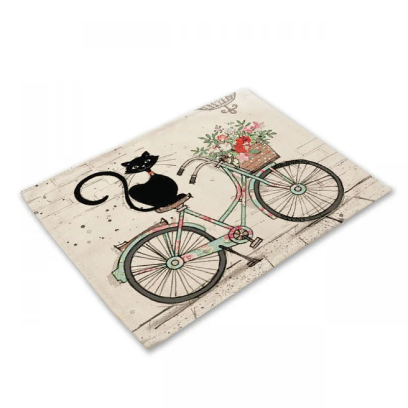 DecorBites™ Black Cat Linen Placemat Set for Dining Table & Kitchen Decor