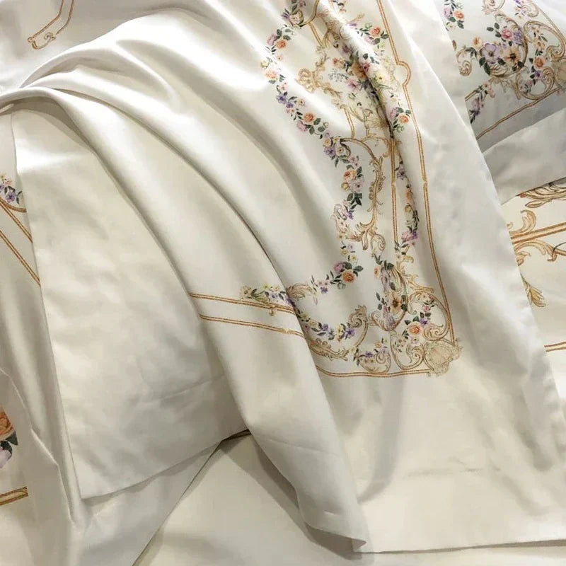 DecorBites™ Egyptian Cotton Bedding Set: Queen King Ru Size Duvet Cover, Sheet, Pillowcase White