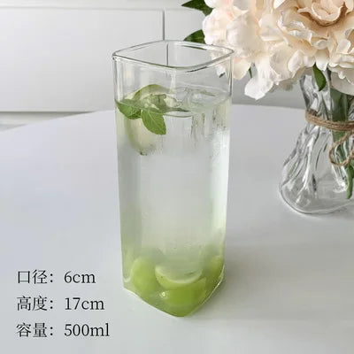 DecorBites™ 500ml Square Glass Juice Cup - Transparent & Heat-Resistant