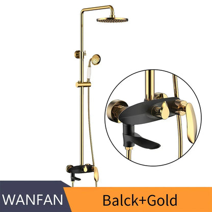 DecorBites™ Black Brass Wall Mounted Bathtub Faucet Set - Rain Shower Head, Handheld, Square