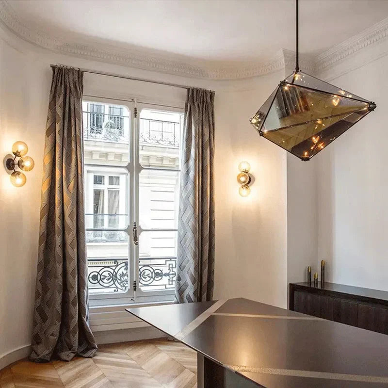 DecorBites™ Diamond Glass LED Pendant Light Smoky Gray Amber Hanging Lamp for Living Room