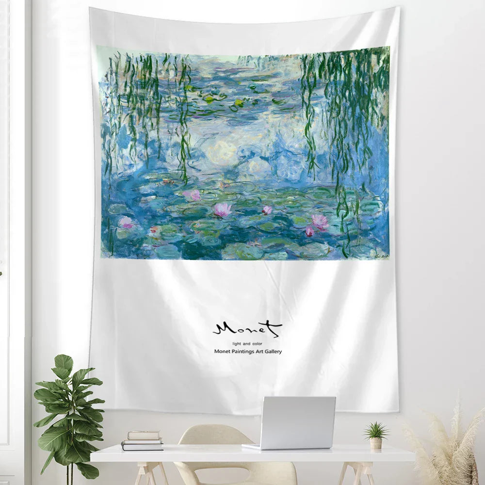 Water Lily Oil Painting Tapestry Wall Hanging for Home Decor by Decobites