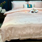 Decobites Blue Satin Jacquard Queen Duvet Cover Set with Sheet & Pillowcases