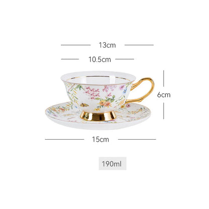DecorBites™ Gold Flowers Pattern Ceramic Cup & Saucer Set for Elegant Dining Experience
