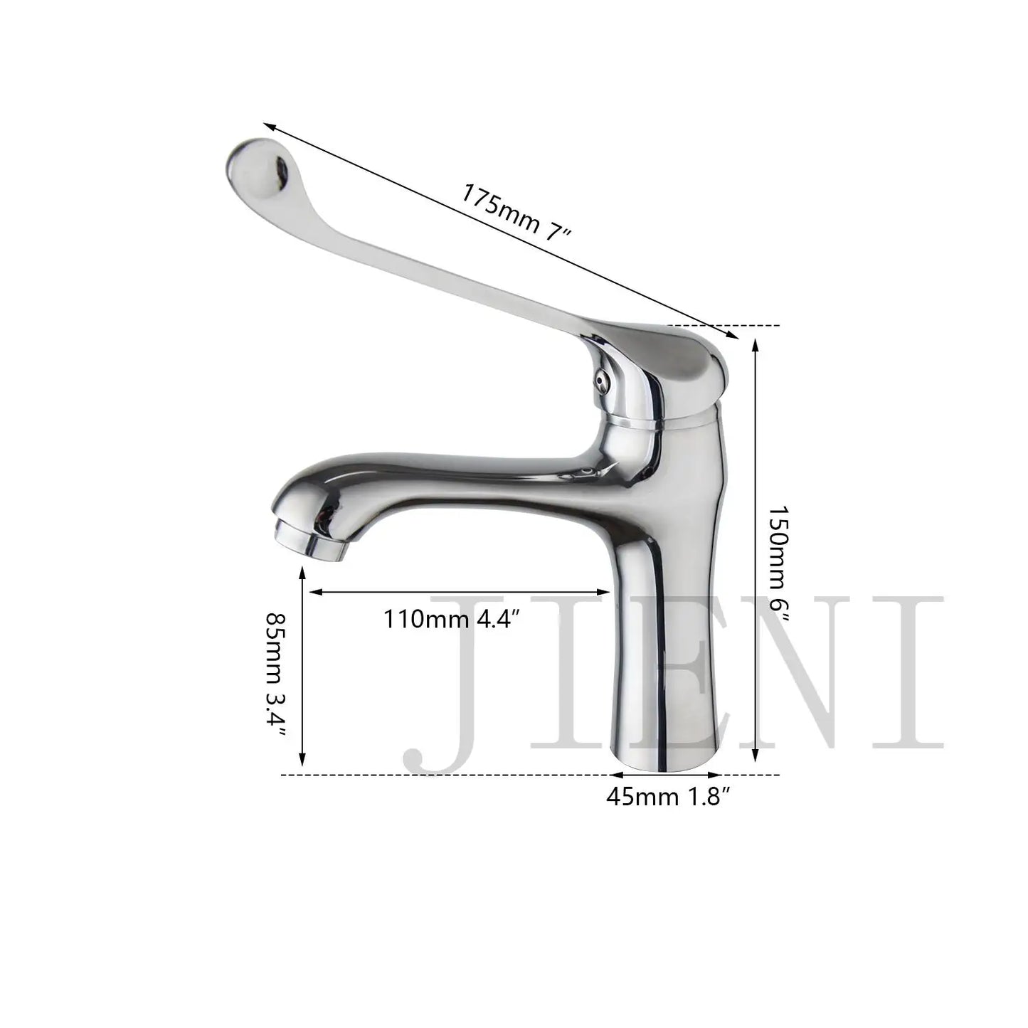 DecorBites™ Brass Long Handle Basin Faucet Mixer Tap Deck Mount Chrome Polished
