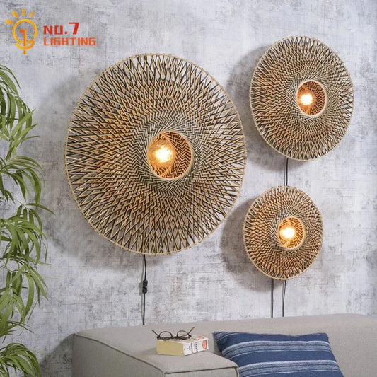 DecorBites™ Bamboo Weaving Wall Lamp LED E27 Zen Art Decor for Study Tea Living Room