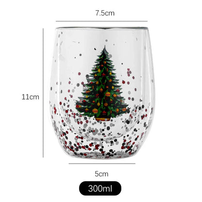 DecorBites™ Double Wall Glass Mug - Festive Heat-Resistant Cup for Coffee or Water