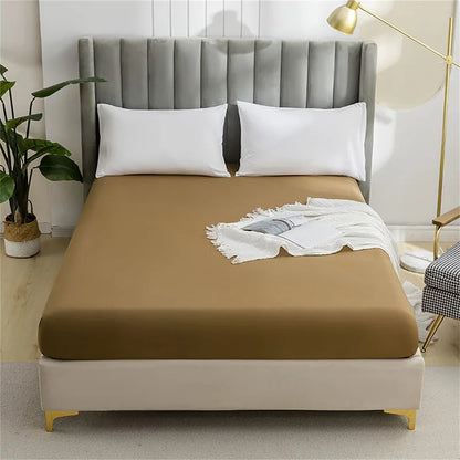 DecorBites™ Brushed Fitted Mattress Cover with Deep Pockets – European Skin-Friendly, Durable Solid Bedding