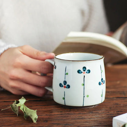 Hand-painted Ceramic Tea Mugs Unique Japanese Antiquity Style Sake Coffee Cups, 8.5oz Mini Breakfast Mug Special Gift for Friend