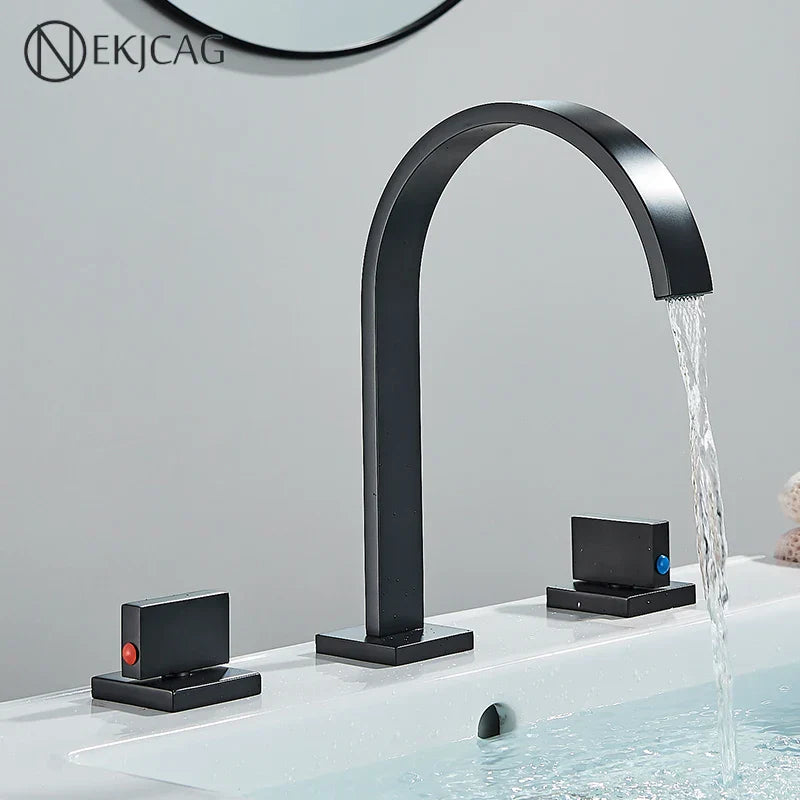 DecorBites™ Crystal Handle Gold Bathroom Basin Faucet Three Hole Mixer for Bathtub