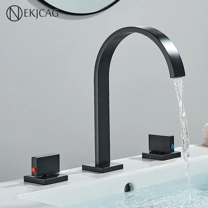 DecorBites™ Crystal Handle Gold Bathroom Basin Faucet Three Hole Mixer for Bathtub