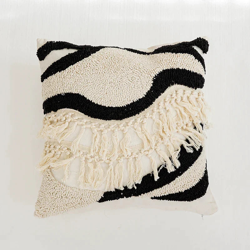 Funda de cojín DecorBites™ Boho con borlas - Cuadrada de 45x45cm para decoración del hogar