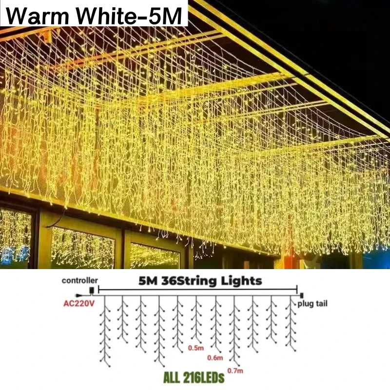 DecorBites™ Icicle LED String Lights: Festive Outdoor Christmas Decoration for Party, Patio, Garden