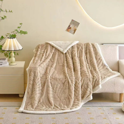 غطاء سرير مزدوج الطبقات من فرو الأرانب الصناعي من DecorBites™ بتصميم أوراق الموز