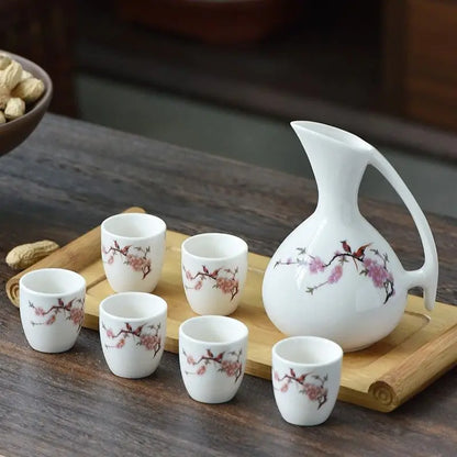 DecorBites™ Ceramic Wine Set Dispenser Antique Pot Liquor Cup Warming Container