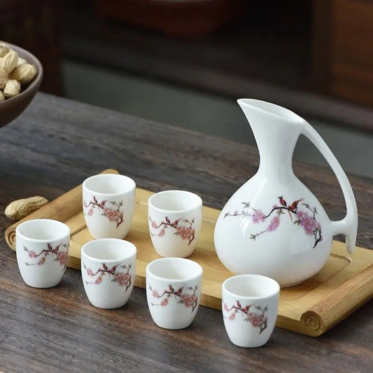 DecorBites™ Ceramic Wine Set Dispenser Antique Pot Liquor Cup Warming Container