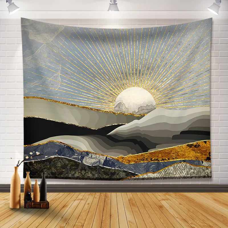 Decobites Mountain Sunset Mandala Tapestry for Boho Room Decor