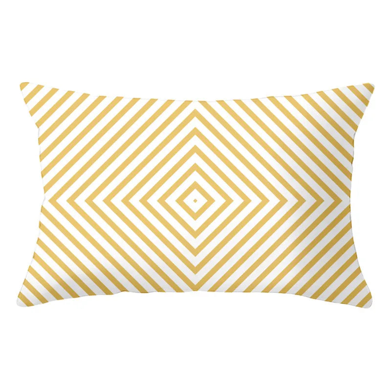 Funda de almohada rectangular curva con rayas geométricas DecorBites™ - Cojines decorativos para sofá en amarillo y azul