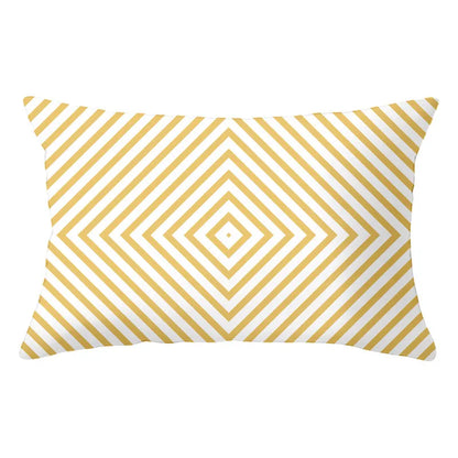 Funda de almohada rectangular curva con rayas geométricas DecorBites™ - Cojines decorativos para sofá en amarillo y azul