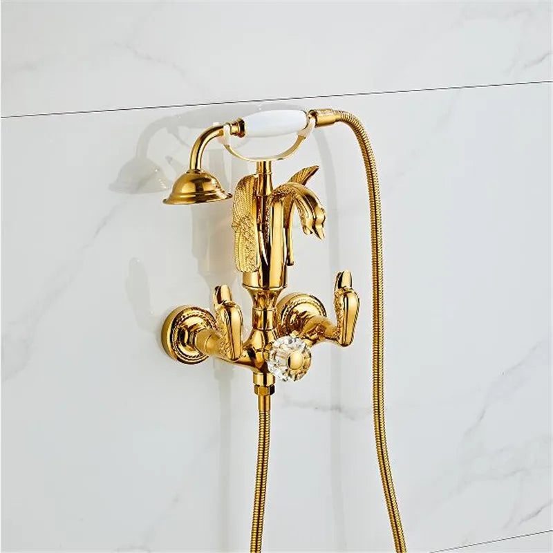 DecorBites™ Gold Swan Bathtub & Shower Faucet Set - Wall Mounted Bathroom Mixer Tap