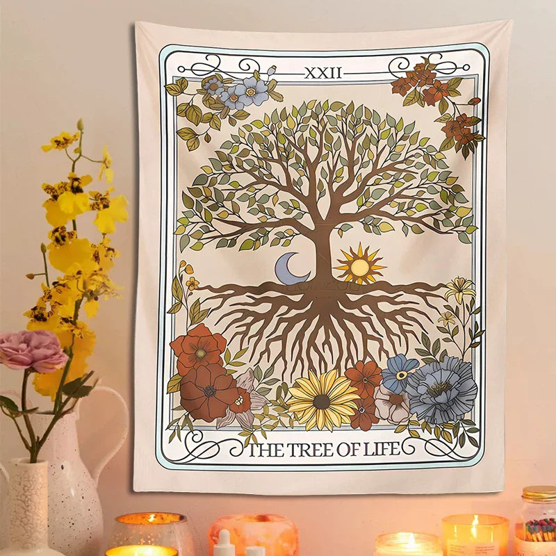 Decobites Tree of Life Tarot Tapestry Wall Hanging for Mystical Forest Vibes