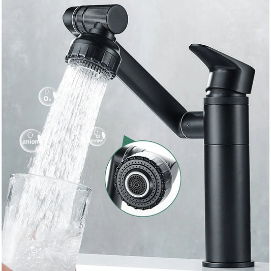 1080° Swivel Bathroom Sink Faucet Basin Faucet Mixer Deck Mounted Splash Proof Water Tap Shower Head Aerators Tapware PIPE x 2