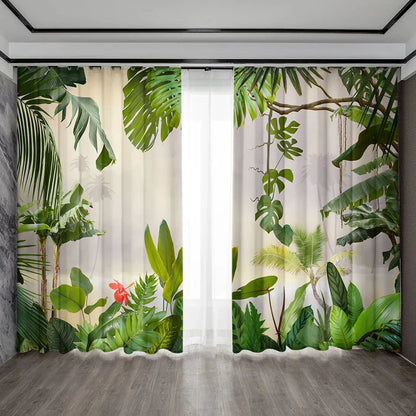 Decobites Tropical Leaf Gauze Curtain for Kitchen, Living Room, Balcony, Garden