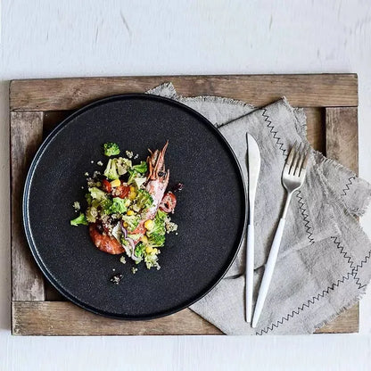DecorBites™ Black Ceramic Dinner Plate Steak Salad Lunch Plate Tray - Hotel Restaurant Tableware