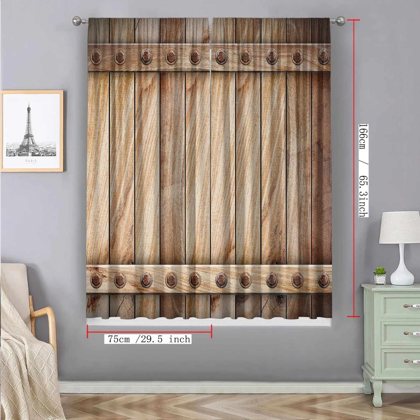 Decobites Wooden Doors Brown Curtains with Pole Pocket. Suitable for Home, Kitchen, Coffee Shop