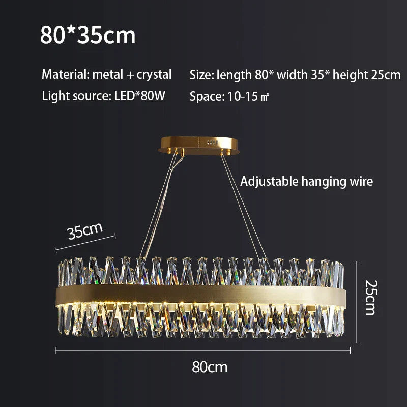 DecorBites™ Golden Round Crystal Chandelier LED Ceiling Light for Living Room and Bedroom