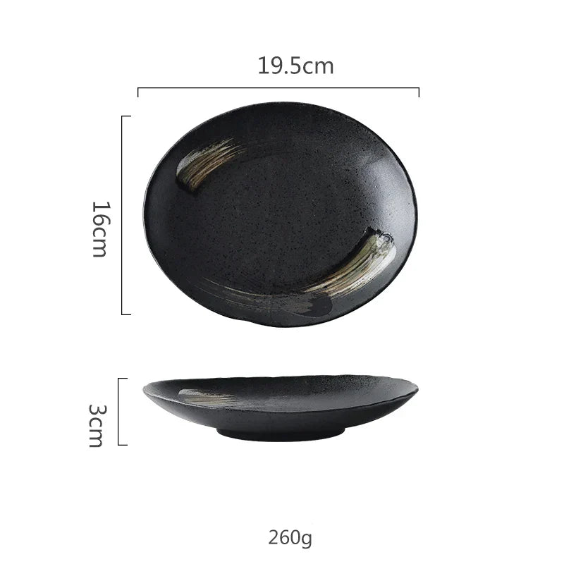 DecorBites™ Black Ceramic Sushi Plate and Rice Bowl Set