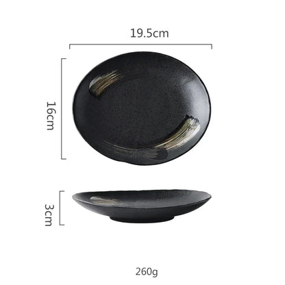 DecorBites™ Black Ceramic Sushi Plate and Rice Bowl Set
