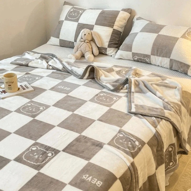 DecorBites™ Cozy Checkered Fleece Blanket for All Seasons