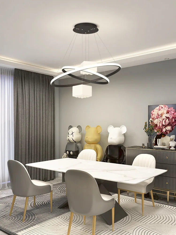 DecorBites™ LED Chandelier: Modern White Hanging Light for Living Room Kitchen, Indoor Decor Lamps