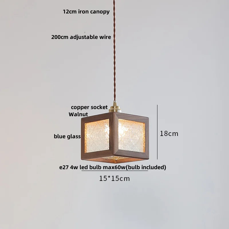 DecorBites™ Glass LED Pendant Lamp with Walnut Wood Brass Accent