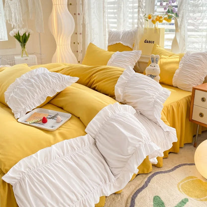 DecorBites™ Lace Trim Bedding Set Queen/King Size Comforter Sets Solid Color Bed Skirt