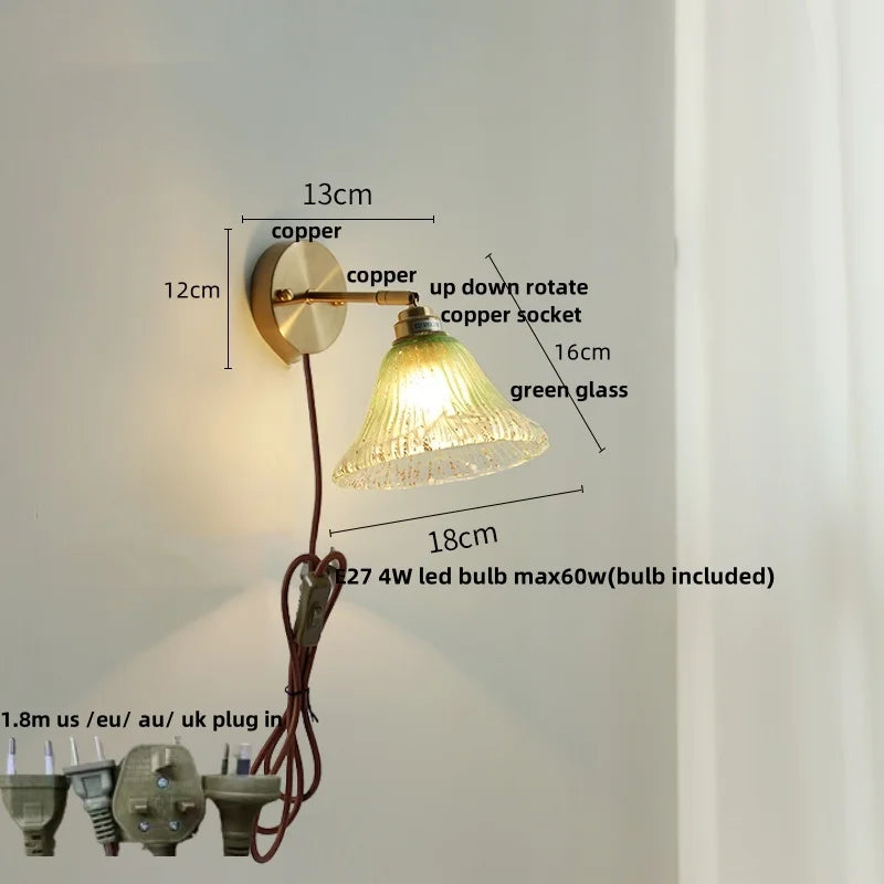 DecorBites™ Blue Glass Wall Sconce Pull Chain Switch Modern Stair Light