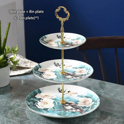 Juego de platos de fruta de porcelana fina DecorBites™, soporte para pasteles, platos para aperitivos de bufé, vajilla elegante