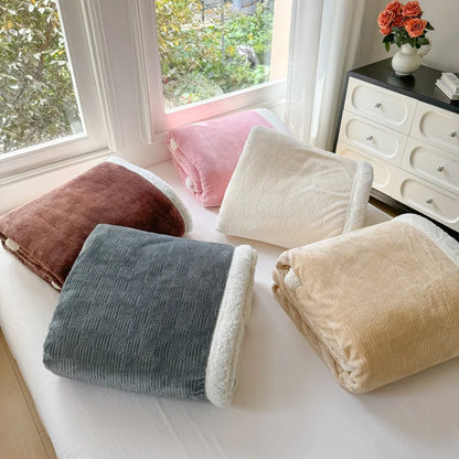 Manta de lana de cordero DecorBites™: Chal suave y cálido para la oficina y el sofá, disponible en colores lisos y a rayas.