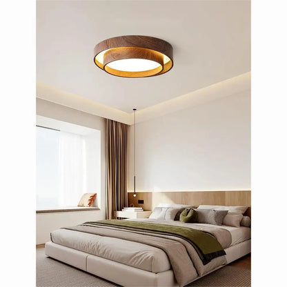 DecorBites™ Japanese Walnut Bedroom Ceiling Light Wabi-Sabi Wood Grain Eye Protection Study Light.