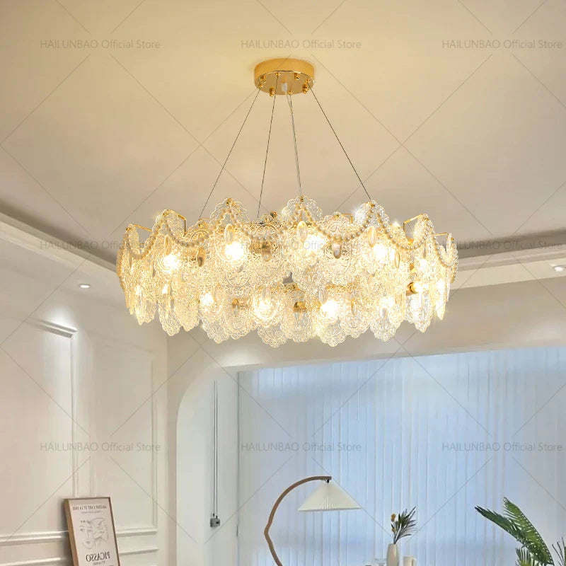 DecorBites™ Glass Chandelier: French Light Luxury Living Room Dining Room Lamps