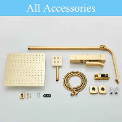 DecorBites™ Golden Thermostatic Shower Faucet Set with Rainfall Shower Column and 3-Way Mixer