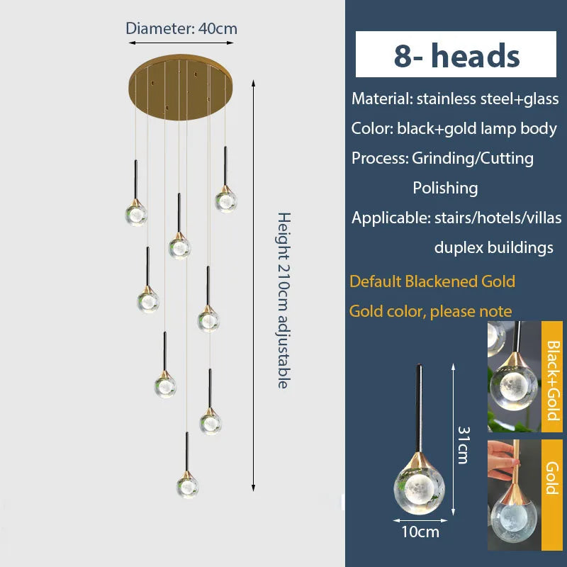Chandelier de gotas de lluvia de cristal dorado Decorbites™ para escalera y vestíbulo