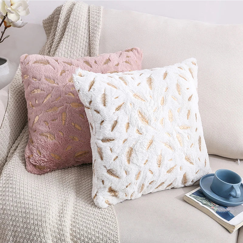 Funda de cojín de terciopelo pluma de oro Decorbites™ 45x45 para sofá y coche decorativa
