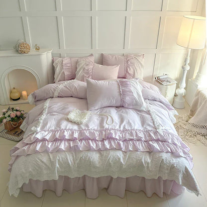 Decobites Korean Lace Ruffles Cotton Bedding Set - Sweet Girl Design