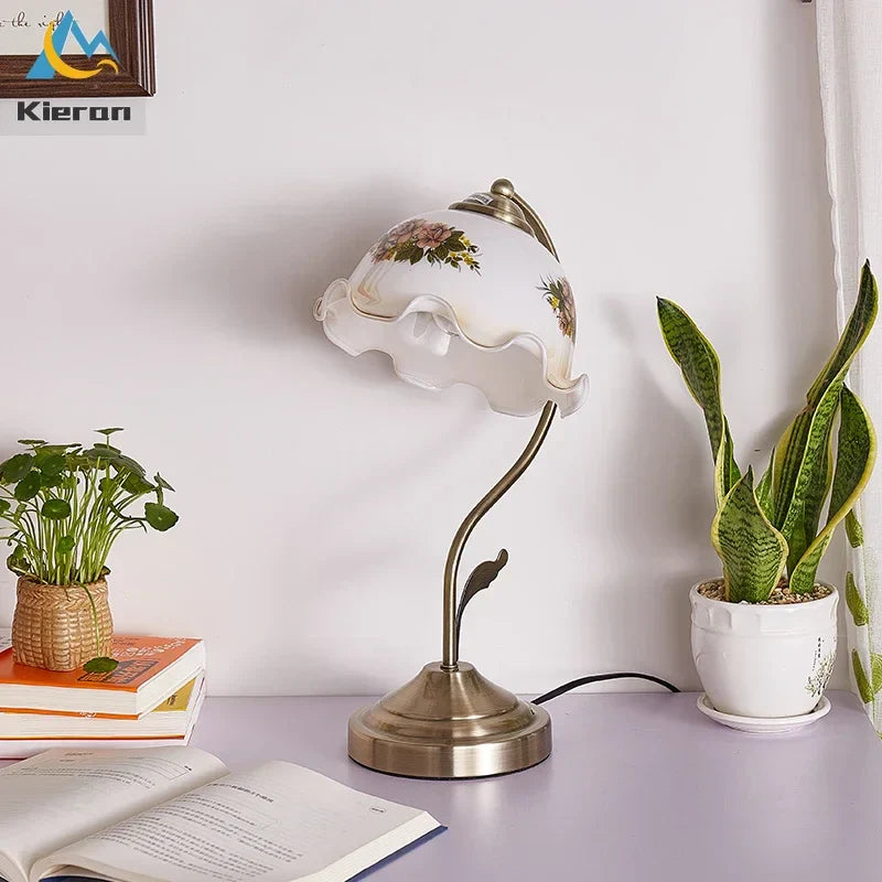 DecorBites™ Glass Flower Led Desk Lamp, Dimmable Modern Table Lamp for Bedroom, Living Room